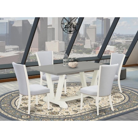 East West Furniture 5 Piece V-Style Dining Set - Linen White V096VE005-5